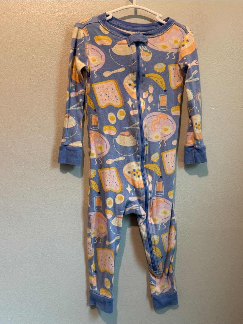 Cat & Jack 24 Months Blue Breakfast Print One Piece Open Foot Pajamas